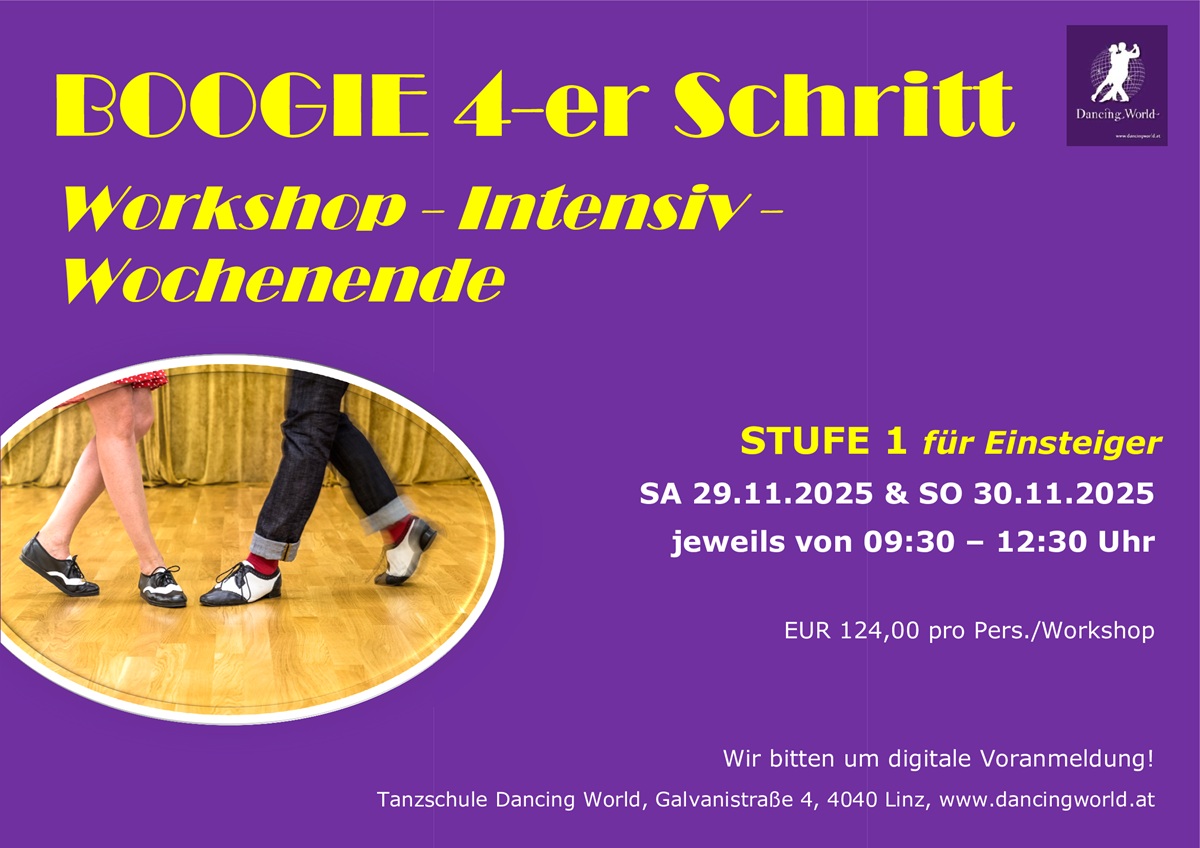 Read more about the article Workshop-Intensivwochenende Boogie 4-er Schritt: