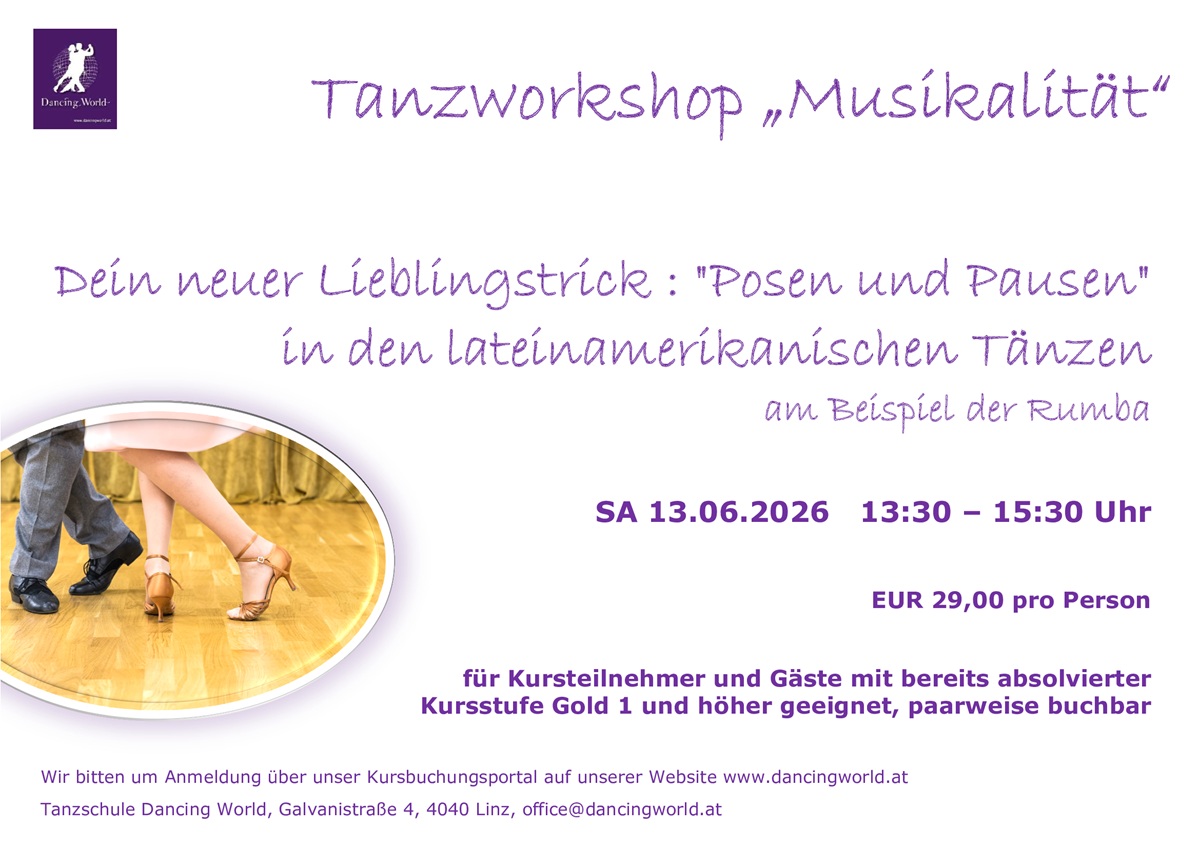 Read more about the article Technikworkshop „Posen & Pausen“ in den Lateinamerikanischen Tänzen