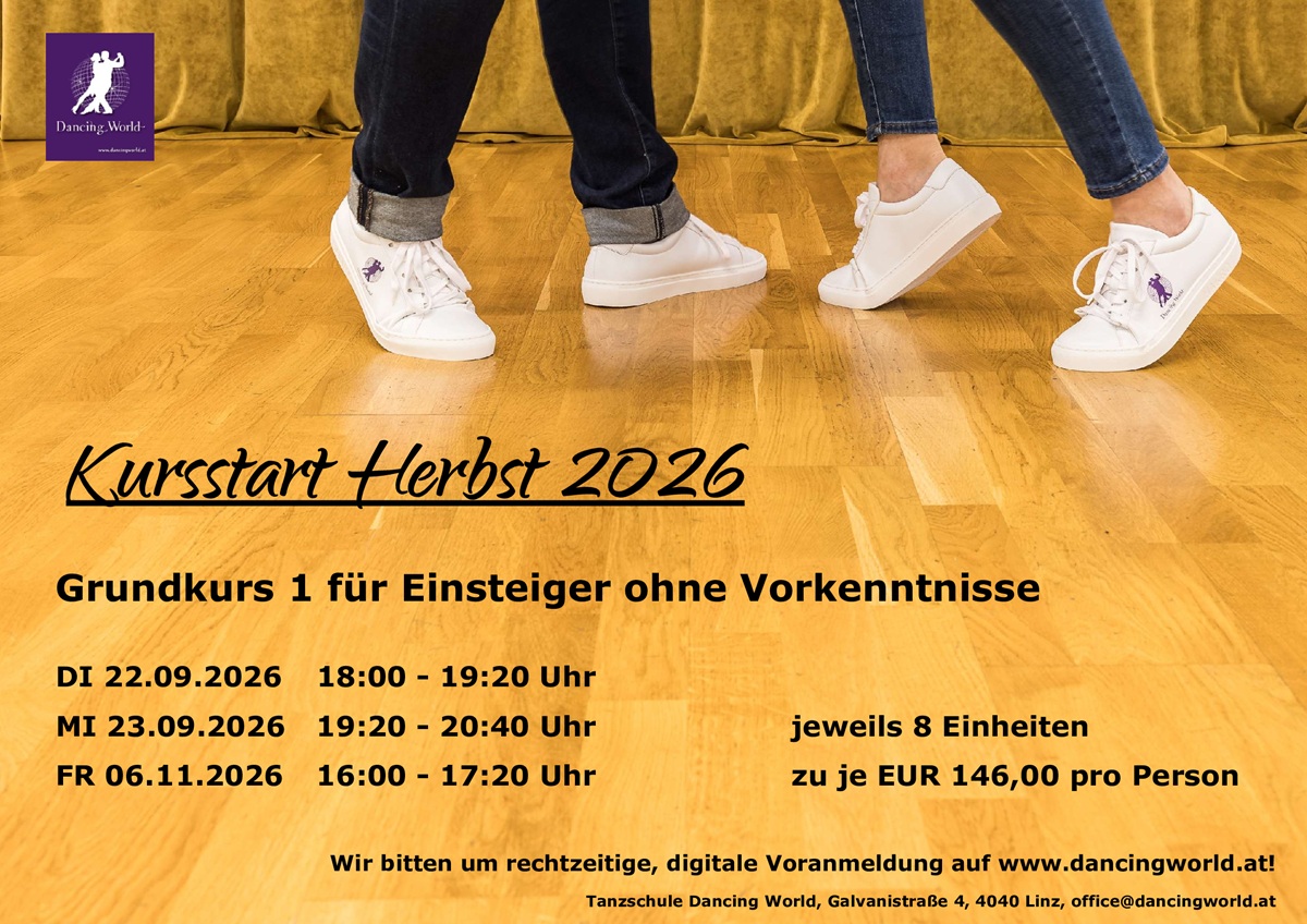 Die Dancing World Grundkurse – der ideale Einstieg in die Welt des Tanzens – keine Vorkenntnisse nötig!