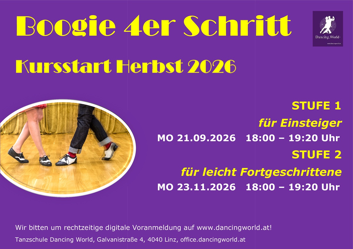 Kursstart Boogie 4er Schritt – der ideale Einstieg in die Welt des Boogie: