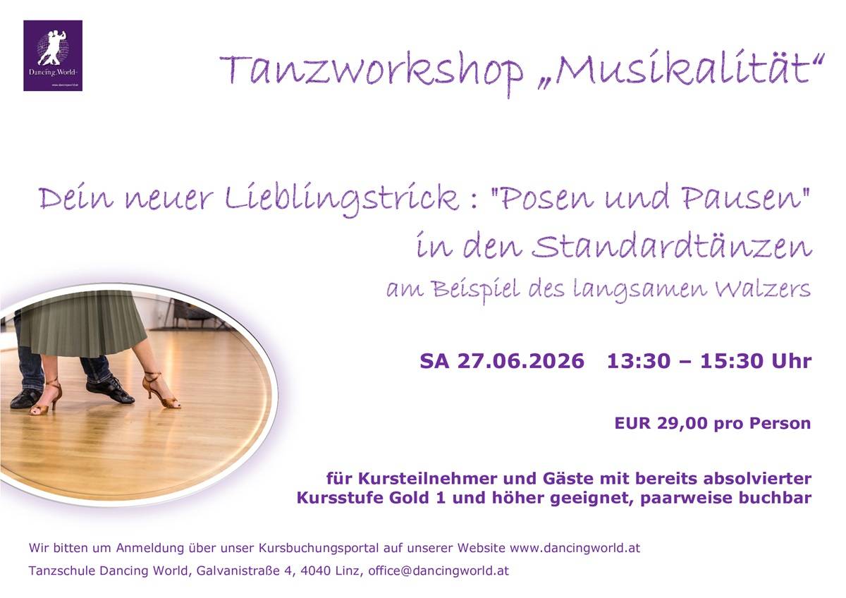 Technikworkshop „Posen & Pausen“ in den Standardtänzen: